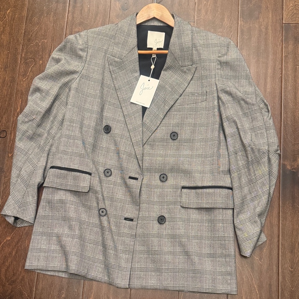 Joie Gray Plaid Double-Breasted Blazer
